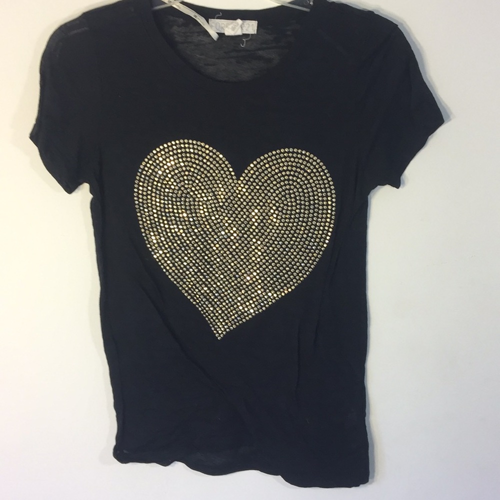 Forever 21 Small Heart T Shirt Black